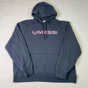 Messi Graphic Hoodie Black Pink Soccer Fleece Pullover XXL